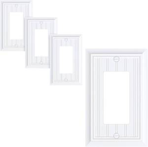 lot 20302 image: 4-Pack Classic Beadboard Decorator Wall Plate Cover, Pure White Decorative Switch Plates and Outlet Covers, Durable Natural Bamboo Fiber Wall Plates for Electrical Outlets, Receptacle, GFCI Outlet