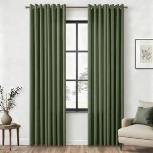 lot 20344 image: Dark Olive Green Curtains 84 Inch Length 2 Panels Set Linen Flax Semi Sheer Light Filtering Privacy Bronze Grommet Elegant Boho Drapes Living Room Bedroom Curtains 84 Inches Long Moss Green
