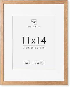 lot 20352 image: 11x14 Picture Frame, Solid Oak 11x14 Photo Frame with Mat to 8x10, 14x11 Natural Oak Wood Frames for Wall, Set of 1