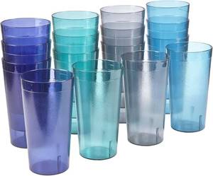 lot 20371 image: US Acrylic Cafe Plastic Reusable Tumblers (Set of 16) 20-ounce Water Cups Coastal Colors  Restaurant Style Drinking Glasses Value Set, Stackable, BPA-free, Made in the USA  Top-rack Dishwasher Safe