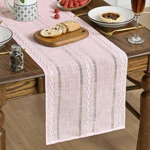 lot 20387 image: Artoid Mode Pink Rustic Cotton Linen Table Runner, Seasonal Embroidered Hollow Kitchen Dining Table Decoration for Home Party Decor 13x72 Inch