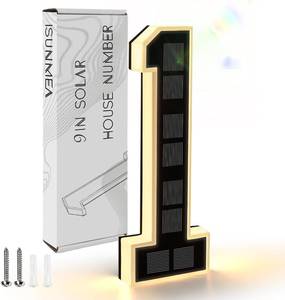 lot 20390 image: ISUNMEA 9 Inch Solar Lighted House Numbers for Outside, Light Up Waterproof LED Address Numbers Signs for Houses, Large Personalized Illuminated Exterior Modern House Numbers Light (1-Black, 9IN)
