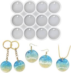 lot 20393 image: RESINWORLD 12-Cavity 1.37 Shiny Flat Circle Silicone Mold with Hole, PendantEarringsRound Keychain Mold, Pet Tag Resin Casting Mold