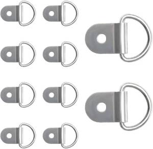 lot 20401 image: 10PCS Small Steel D-Ring Tie Downs, Heavy Duty D Ring Tie Downs Strap Anchor Lashing Rings, Steel Tie-Down Hooks for Loads on Case Truck Cargo Trailers RV Boats, Car Accessories (Silver)