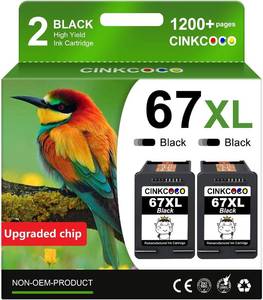lot 20450 image: 67XL Replacement for Hp 67xl Black Ink Cartridge Works for HP DeskJet 2755e 2700 2855e 2800 4155e 4255e 2755 2852e Envy 6055e 6000 6455e (2 Black)