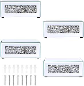 lot 20455 image: Sumnacon Mounted Floating Shelf 4 Pcs Decorative Floating Shelf for Bathroom Decor Stylish Crushed Diamond Floating Wall Shelf for Plants Sturdy Mirrored Wall Mounted Floating Shelf for Living Room