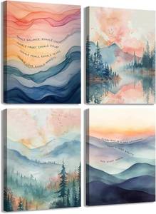 lot 20461 image: 4pcs Inhale Exhale Mental Health Canvas Wall Art Prints, Therapy Office Decor, Watercolor Abstract Prints for Wall Decor, Calming Breathe Poster for Therapy Counselling Room 12x16 Ready to hang