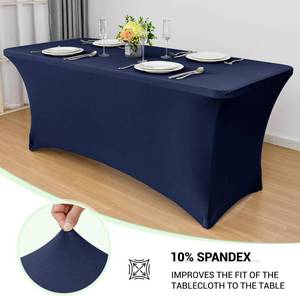 lot 20469 image: Obstal 2 Pack Stretch Spandex Table Covers for 8 Foot Tables - 8 FT Universal Rectangular Fitted Tablecloth Protector for Wedding, Banquet, Party (Navy, 96 Length x 30 Width x 30 Height Inches)