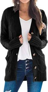 lot 20470 image: PRETTYGARDEN Womens Open Front Cardigan Sweaters Fall Fashion Button Down Cable Knit Chunky Winter Clothing Outerwear Coats Black Size Large