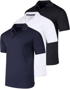 lot 20479 image: Real Essentials 3 Pack, White, Black, Navy Mens Short Sleeve Golf Polo Casual Workout Sports Moisture Wicking Collared Shirt MEDIUM