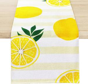 lot 20480 image: Lemon Table Runner Kitchen Decor - Yellow and White Stripes Lemon Table Decorations Summer Spring Seasonal Home Decor for Dining Table Farmhouse Party 13   72 Inch