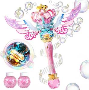 lot 20489 image: Uregoio Princess Bubble Wand for Girls - Rechargeable Spinning Light Up Magic Fairy Scepter Bubble Machine Toy with 12 Bubble Refills & Music, Easter Birthday Gift for Kids Toddlers Age 3-8 (Pink)