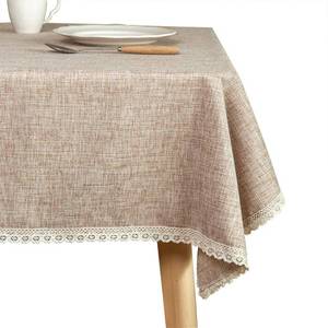 lot 20490 image: GLORY SEASON Linen Rustic Burlap Washable Tablecloth,Solid Heavy Weight Tan 55 x 94 Rectangle Overlay Lace Edge Table Cover for Kitchen Dinning Decoration