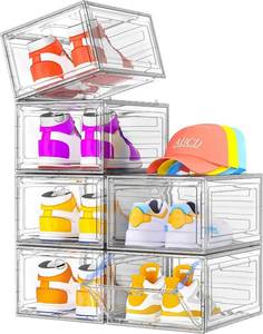 lot 20495 image: 7 code Shoe Organizer, Clear Thickened Stackable Shoe Boxes with Magnetic Door, Collapsible Closet Storage Rack for Sneakers & Boots, 6 Pack White, Virgin Material, Not Recycled Plastic for Household