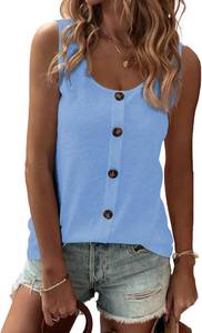 lot 20501 image: SHEWIN Womens Tank Tops Solid Button Crewneck Sleeveless Summer Tops Loose Fit Size Small- Bottom Two buttons cracked