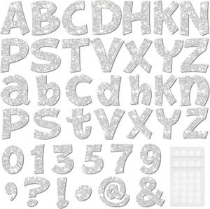 lot 20509 image: Colarr 216 Pcs Silver Glitter Bulletin Board Letters for Classroom Number Alphabet Punctuation Symbol Cutout 4 Die-Cut Poster Letter with Adhesive Dot School Party Graduation Decor Display