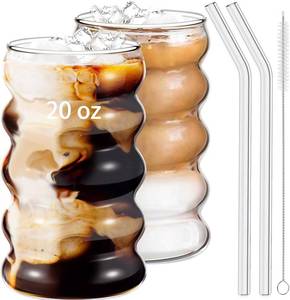 lot 20521 image: ONE STRAW ONLY Ework4U 2 Pcs 20oz Drinking Glasses Set with Straws, Cute Iced Coffee Glass Cups, Iced Coffee Tumblers, Thick Drinking Jars for Smoothie, Boba Milk Tea, Ideal for Gift, with Straw Brush