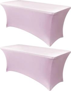 lot 20543 image: Obstal 6ft Stretch Spandex Table Cover for Standard Folding Tables - Universal Rectangular Fitted Tablecloth Protector for Wedding, Banquet and Party, 72L x 30W x 30H Inches, Light Pink, 2pc