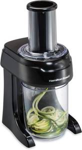 lot 20560 image: Hamilton Beach 3-in-1 Electric Vegetable Spiralizer for Veggie Noodles, Zoodle Maker & Slicer With 3 Cutting Cones for Spaghetti, Linguine, and Ribbons, 6-Cups, Black (70930)