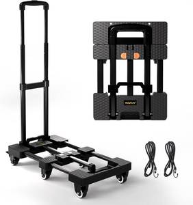 lot 20561 image: Voipvvii Folding Hand Truck 500lbs, Portable Heavy Duty Dolly Cart, 6 Wheels Collapsible Luggage Cart with 2 Elastic Ropes - Compact Trolley Cart for Easy Moving - Ideal Hand Cart for Travel and More