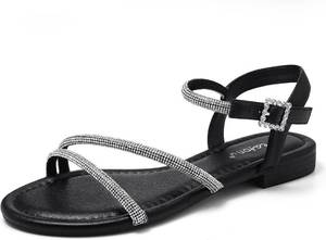 lot 20565 image: Greatonu Womens Dressy Flat Sandals with Rhinestones,Comfortable Summer Sandals for Wedding, Party, and Daily Wear Size 9