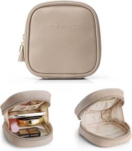 lot 20691 image: VLANDO Mini Makeup Bag, Small Makeup Bag for Purse with Slip-in Pockets, Portable Travel Toiletry Bag with Zipper, Waterproof Travel Essentials for Women - Toffee