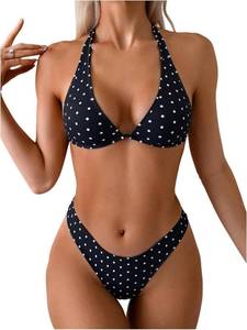 lot 20695 image: WDIRARA Womens Polka Dots Bikini Set Halter Triangle Swimsuit 2 Piece Bathing Suit, Small