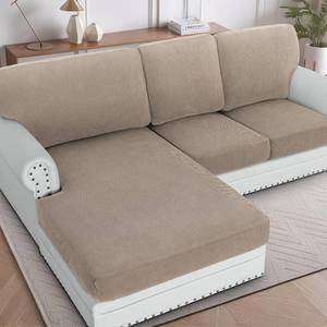 lot 20700 image: H.VERSAILTEX Sectional Couch Covers 6 Pieces Stretch Sofa Covers for Sectional Sofa Set Separate L Shaped Couch Cover for Both LeftRight Couch (Seat and Back 1 Chaise  2 Sofa, Sand)