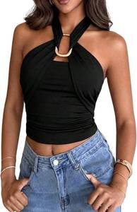 lot 20704 image: Verdusa Womens Y2k Tops Metal Halter Top Ruched Tie Backless Summer Going Out Outfit, Large