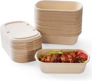 lot 20707 image: 100% Eco-Friendly Disposable Food Containers with Lids   Sugarcane Pulp Take Out Boxes, Biodegradable, Compostable, Microwave Safe Lunch Containers   Pack of 50 (24 OZ)