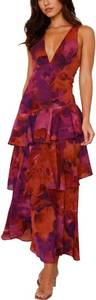 lot 20708 image: Womens Floral Maxi Dress Sexy Deep V Neck Backless Ruffles Dresses Beach Party Wedding Guest Dress, Medium