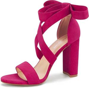 lot 20745 image: Strappy Heels for Women Chunky Heels High Heeled Sandals with Lace Up Fahsion Casual Nude Block Heel Sandals Size 10