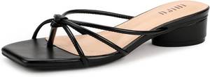 lot 20747 image: IDIFU IN1 Strappy Heels for Women Flip Flop Square Open Toe Low Thong Slide Heeled Sandals Wedding Bride Prom Bridesmaid Dress Shoes Comfortable Cute Fashion Casual Slip On Heels Size 10
