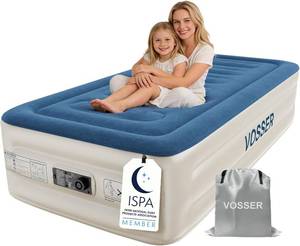 lot 20751 image: VOSSER Twin Air Mattress with Built-in Pump,Fast & Easy InflationDeflation Inflatable Mattress, Foldable Blow Up Mattress with Storage Bag, Inflatable Bed for Home, Camping & Guests