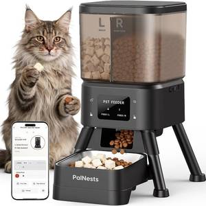 lot 20755 image: Dual Chamber Automatic Cat Feeder, Smart WiFi Pet Food Dispenser with 2.4&5G WiFi App, Custom Schedule & Portion Control for Dry Food and Treats, 4L, Black