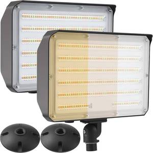 lot 20759 image: 2PACK Outdoor 100W LED Flood Light with Knuckle & Plate, Dusk to Dawn 3000K4000K5000K 14000LM Commercial LED Floodlight Fixture, ETL Security Lighting for Landscape, Parking Lot, Yard