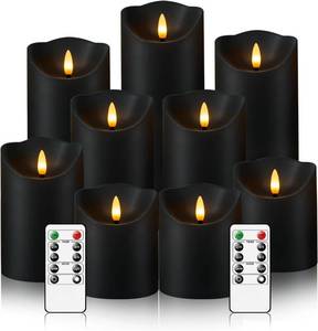lot 20989 image: Nimiko Flameless Candles with Remote, Battery Operated Flickering Flameless Candles, LED Candles with Timer 2468H, with Realistic LED Candles Set of 9 (D3 x H 3 4 5 6 7) (Black)