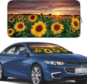 lot 20994 image: Gven Sun Shade for Car Windshield, Foldable Sunflower Vehicle Sun Visor for Car Windshield Sun Shade Heat Reduction Blocks UV Rays Fits Small Sedans, Mini SUVs, Hatchbacks (Sunflower, L)