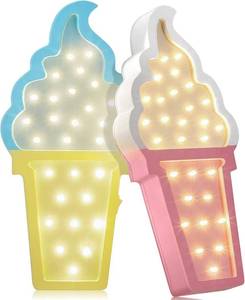 lot 20998 image: Mudder 2 Pcs Ice Cream Decor Wooden LED Night Light Romance Atmosphere Light Ice Cream Theme Party Lamps Battery Operated LED Night Lights for Spring Party Birthday Wedding(Blue-Yellow)