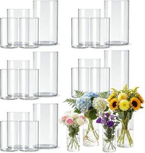 lot 21000 image: 24pcs Glass Cylinder Vases 4,5,6 Inch for Centerpieces,Small Clear Flower Vases for Wedding Decorations and Indoor Home Decor, Hurricane Candle Holder for Table Shelf, Party