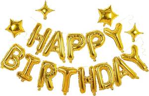 lot 21009 image: Gold Happy Birthday Banner Balloon Aluminum Foil 16 Inch Letter,10 Inch Five Pointed Star Four Pointed Star Suitable for Kids, Men, Women, Boys and Girls Party Decoration Supplies