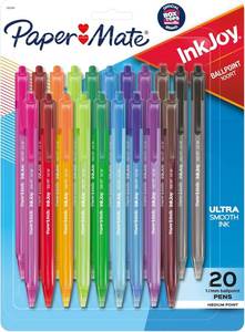 lot 21011 image: Paper Mate InkJoy 100RT Retractable Ballpoint Pens, Medium Point (1.0mm), 20 Count - Teacher Essentials, Colorful Office Supplies, Note-Taking, Back to School