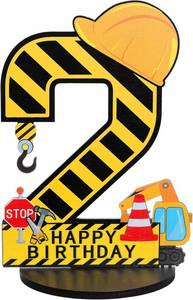 lot 21012 image: MiniInflat Construction 2nd Birthday Number Sign Centerpiece Truck 2nd Sign Construction Party Supplies Wooden Excavator Hat 2 Years Old Number for Boys Birthday Anniversary