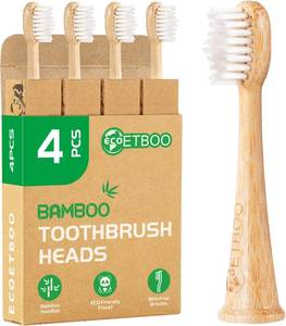 lot 21033 image: Bamboo Toothbrush Replacement Heads Compatible with Philips Sonicare, Soft Castor-Oil Biodegradable Bristles, Eco-Friendly Bamboo Handle, 4 Pack, Sustainable Daily Cleaning