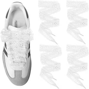 lot 21042 image: UamGlsob 2 Pairs 3cm Wide Lace Shoelaces for Sneakers, Flat Fancy Lacy Shoe Laces for Women and Girls Casual Shoes