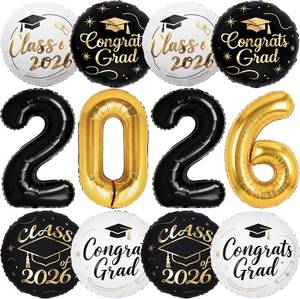 lot 21044 image: PartyWoo Graduation Balloons Class of 2026 Black White Gold 12pcs Balloons 40 Inch 2026 Foil Number Balloons 18 Inch Congrats Grad Mylar Balloons for Black White Graduation Decorations Party Supplies