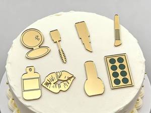 lot 21045 image: 8 PCS Makeup Beauty Cosmetics Gold Acrylic Cake Topper Set Picks Make Up theme Cake Decoration,Girls Birthday Party DecorationsMake Up Parties Spa Party Decor Supplies