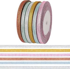lot 21050 image: Fashewelry 6 Rolls 198 Yards Sparkly Glitter Fabric Ribbon 14-Inch 6mm Metallic Sheer Organza Ribbon 6 Colors for Jewelry Bows Making Party Wedding Present Package Wrapping