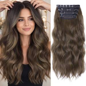 lot 21065 image: 4Pcs Synthetic Clip in Hair Extensions, 20 Inches Long Curly Hair Extensions Clip ins (ColorMedium Brown)