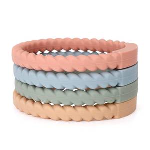 lot 21074 image: Socub Silicone Baby Teether Toy, 4 Pack BPA Free Soft Silicone Teether Bracelets for 3Month Babies, Wearable as Bracelets, Baby Chew Toy (SageEtherMutedApricot)